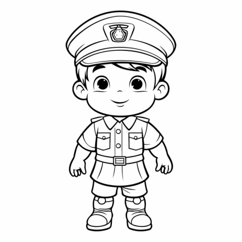 Coloring book for children: Boy in police uniform (vector)