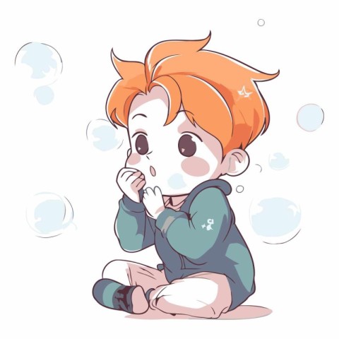 Illustration of a Cute Little Red Haired Boy Crying