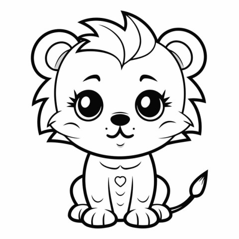 Black and White Cartoon Illustration of Cute Lion Animal Charact