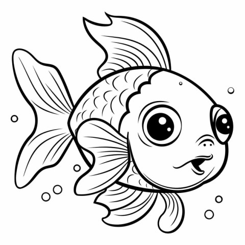 Coloring Page Outline Of cute cartoon goldfish.