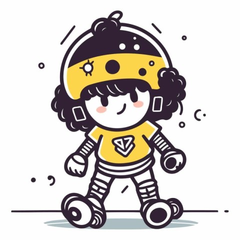 Illustration of a little boy skating on roller skates. Vector.