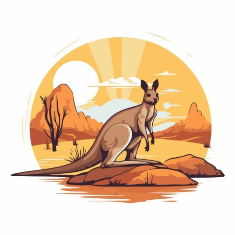 Kangaroo on the rock in the desert.