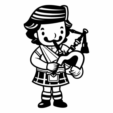 illustration of a boy playing the bagpipes on a white background