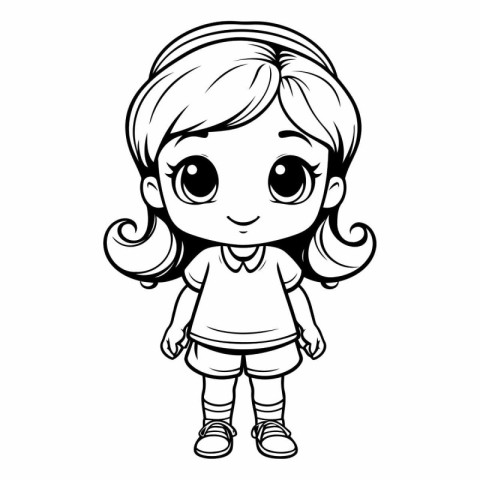 Cute Little Girl Cartoon Mascot Character Vector Illustration.