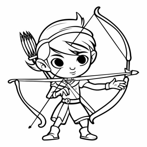 Cute boy with bow and arrow for coloring book.