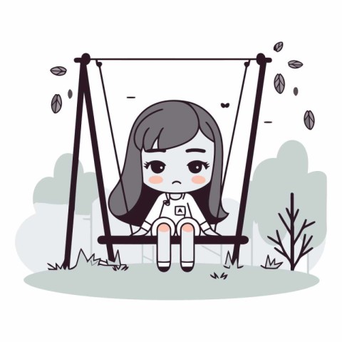 Cute little girl sitting on a swing in the park.