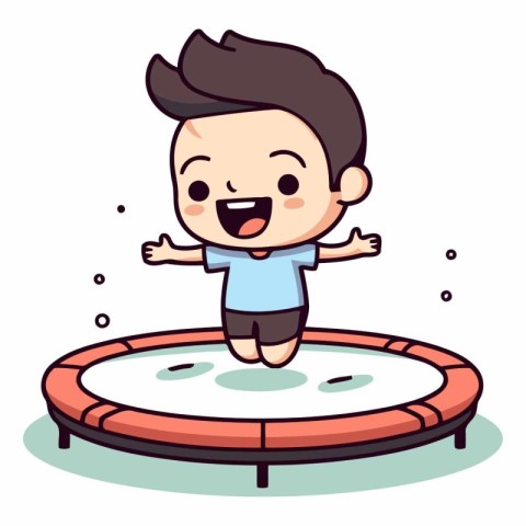 Boy Jumping on Trampoline - Vector Character Cartoon Illustratio