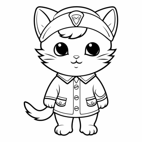 Black and White Cartoon Illustration of Cute Cat Sailor Characte