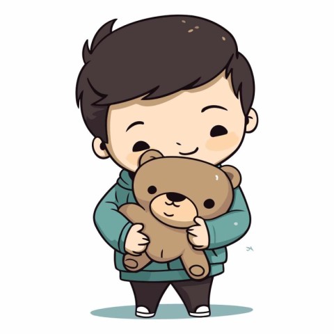 Cute boy holding teddy bear of a cartoon character.