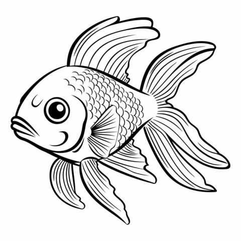 Black and White Cartoon Illustration of a Goldfish Fish or Aquar