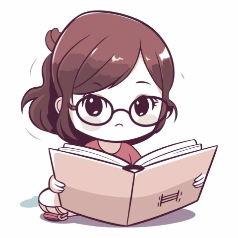 Illustration of a Cute Girl Reading a Book on a White Background