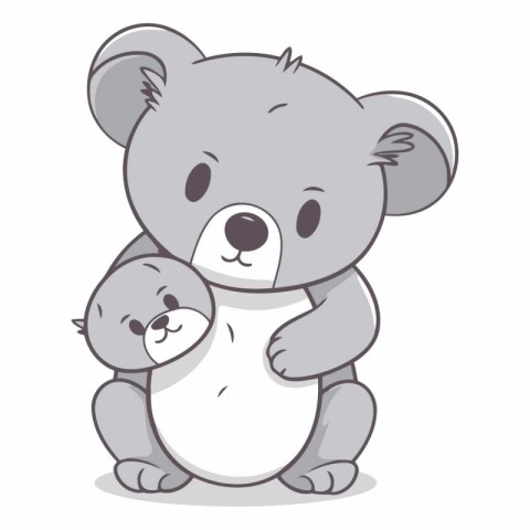 Cute cartoon koala hugging her little baby.