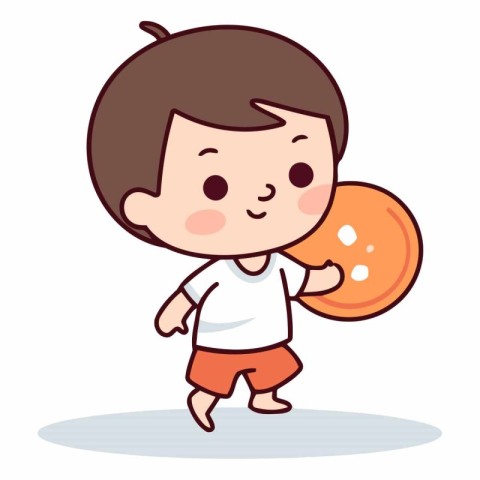 Cute little boy playing bowling ball cartoon vector illustration