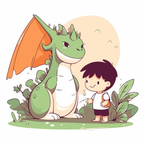 Cute little boy and dinosaur of a cute little boy and a dinosaur