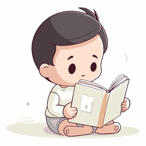 Illustration of a Cute Baby Boy Sitting and Reading a Book