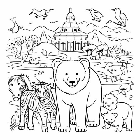 Coloring book for children: animals in the park