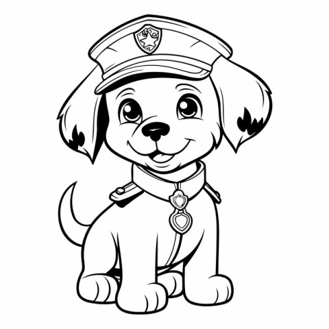 Black and White Cartoon Illustration of Puppy Police Dog Colorin