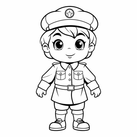 Coloring Page Outline Of a Cute Little Boy Policeman