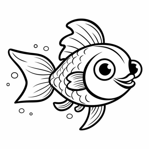 Black and White Cartoon Illustration of Cute Fish Animal Charact