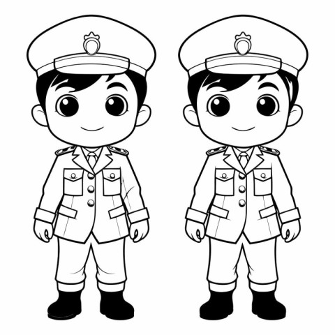 Coloring book for children: Boy and girl in police uniform.