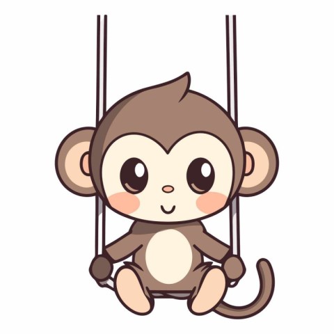 Cute monkey on a swing isolated on white background.