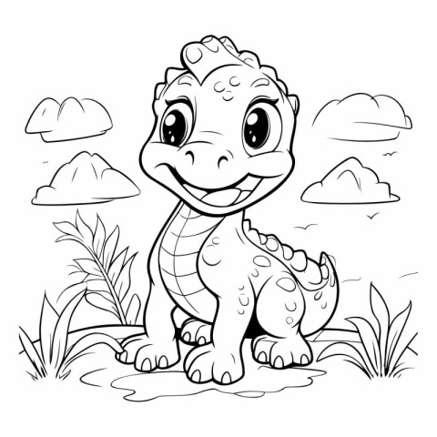 Coloring Page Outline Of Cute Dinosaur Cartoon Character Vector