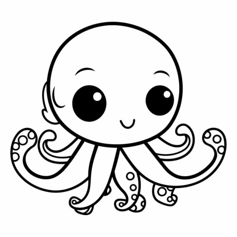 cute octopus cartoon vector illustration graphic design in black