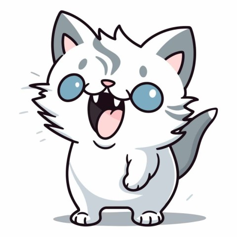 Cute White Cat Cartoon Mascot Character Vector Illustration.