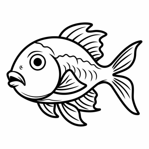 Black and White Cartoon Illustration of Cute Fish Animal Charact