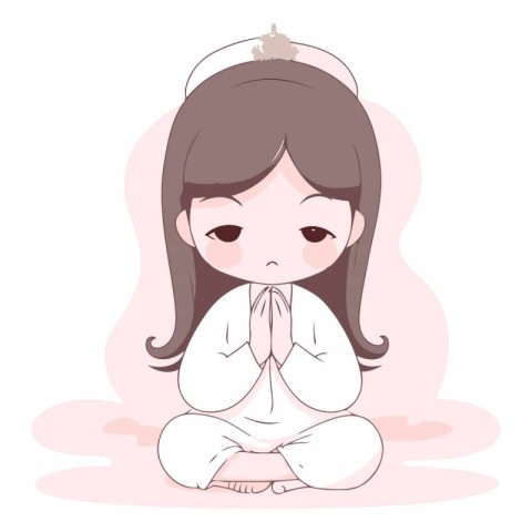 Illustration of a cute little girl meditating in lotus position