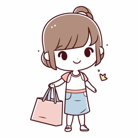 girl_shopping.vector illustration.cute cartoon character.