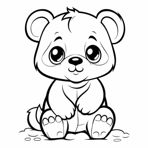 Black and White Cartoon Illustration of Cute Teddy Bear Animal C