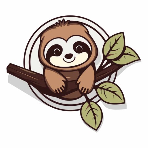 Cute cartoon sloth sitting on a branch.