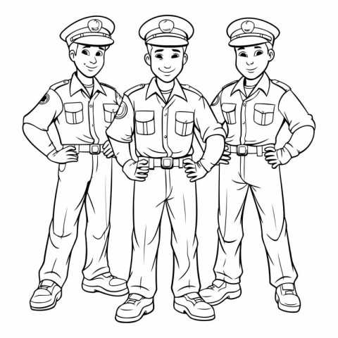 Police officers in uniform. Coloring book for adults.