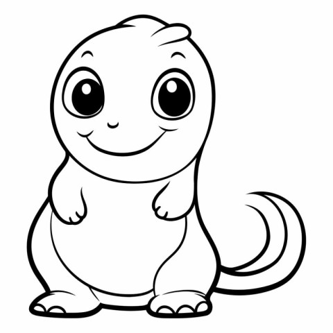 Cute baby ferret - Black and White Cartoon Illustration. Vector