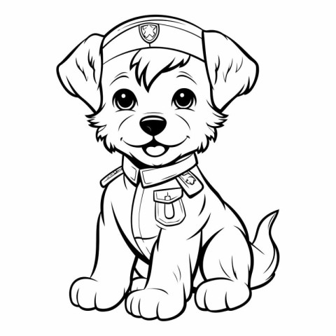 Cute cartoon puppy in police cap. Vector clip art illustration.