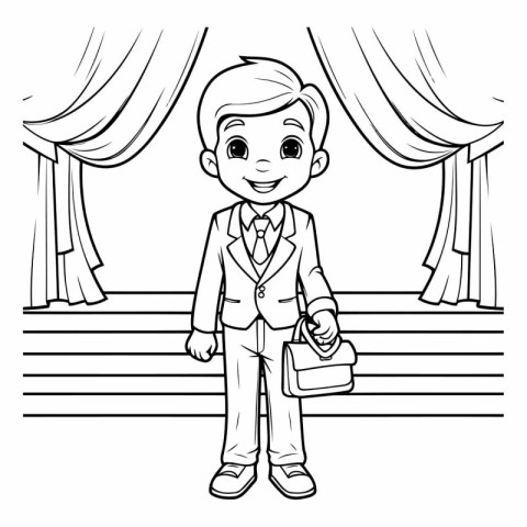 Businessman with briefcase standing in front of theater curtains