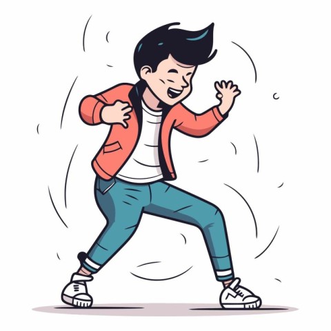 Vector illustration of a young man in sportswear dancing. Cartoo