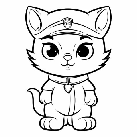 Black and White Cartoon Illustration of Cute Cat Police Animal C