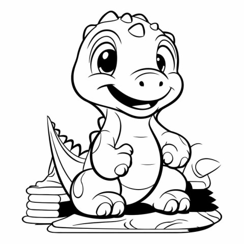 Black and White Cartoon Illustration of Cute Dinosaur Animal for