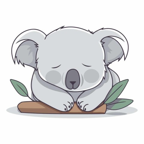 Cute koala sleeping on a branch with leaves.