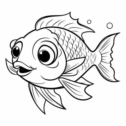 Black and White Cartoon Illustration of Cute Fish Animal Charact