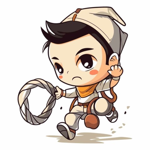 Cute cartoon boy playing with a rope. Vector clip art illustrati