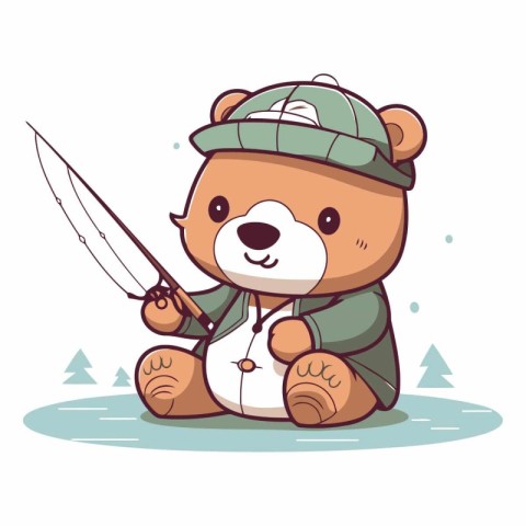 Beaver in a cap with a fishing rod.