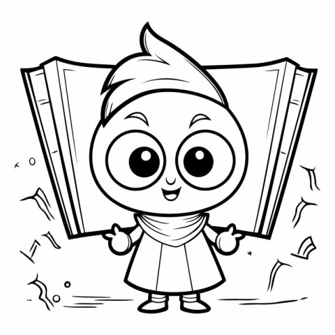 Black And White Cartoon Illustration of Cute Boy Student Charact