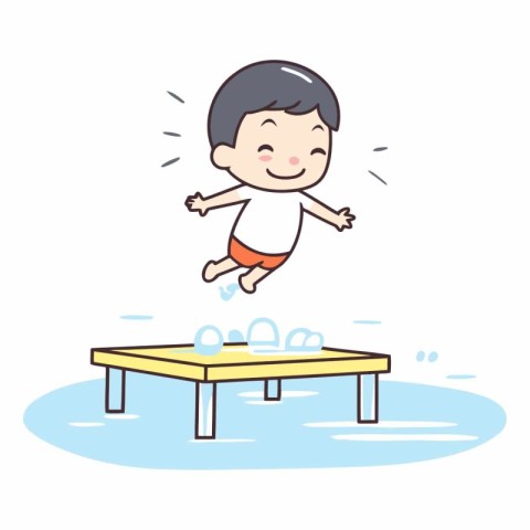 Little boy jumping into a pool of water. Vector cartoon illustra