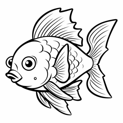 Black and White Cartoon Illustration of Cute Fish Animal Charact