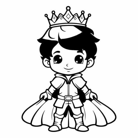 Black and White Cartoon Illustration of Little King Fantasy Char