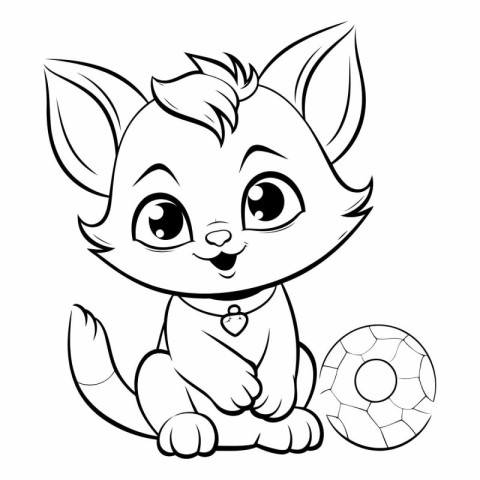 Cute cartoon fox with soccer ball. Coloring book for children.