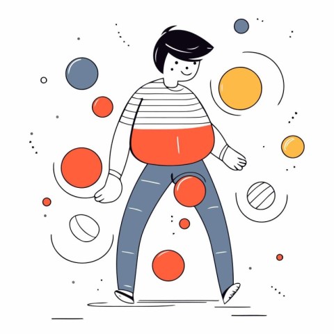 Vector illustration of a young man standing with balls in his ha